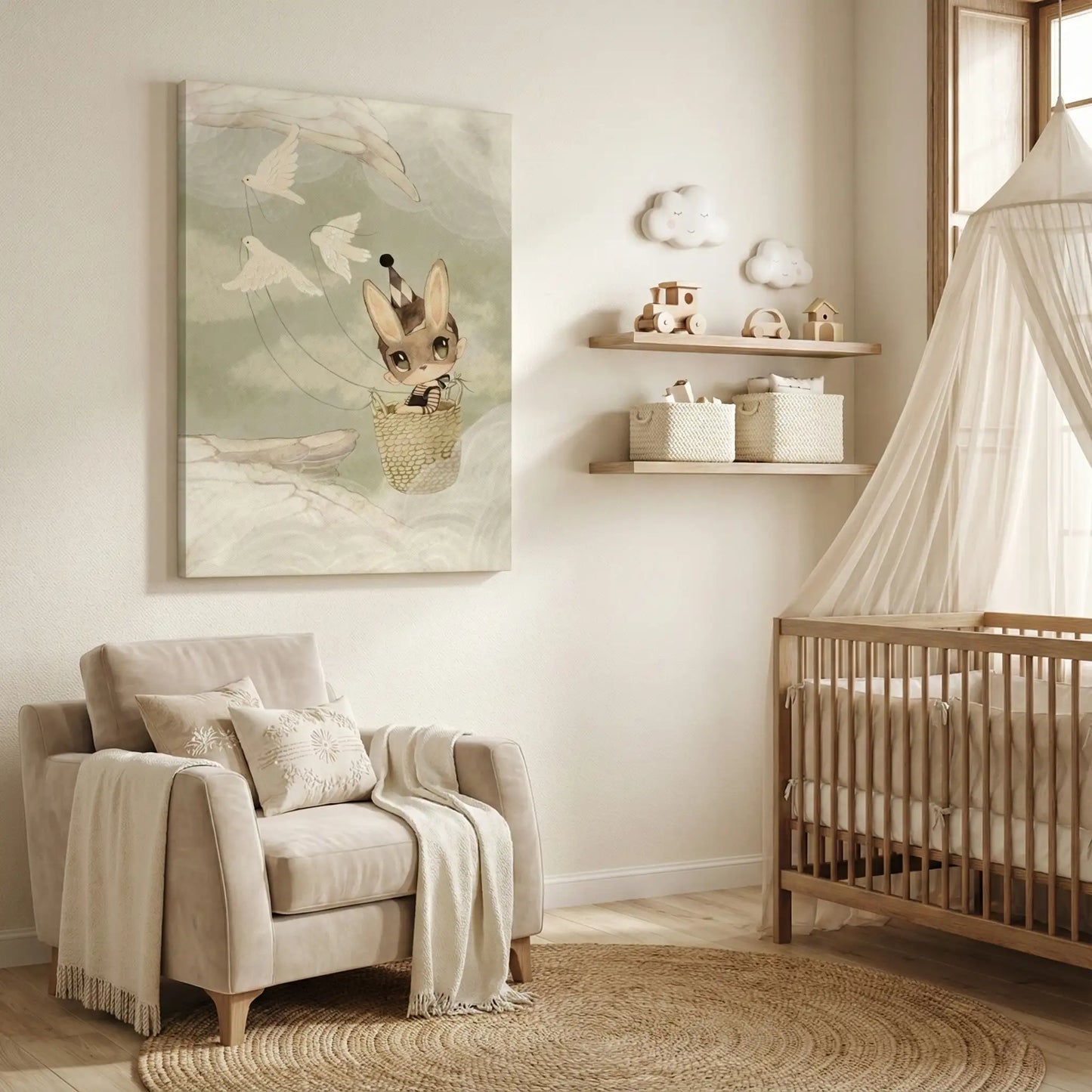 2Bunny in Basket Flying - Canvas