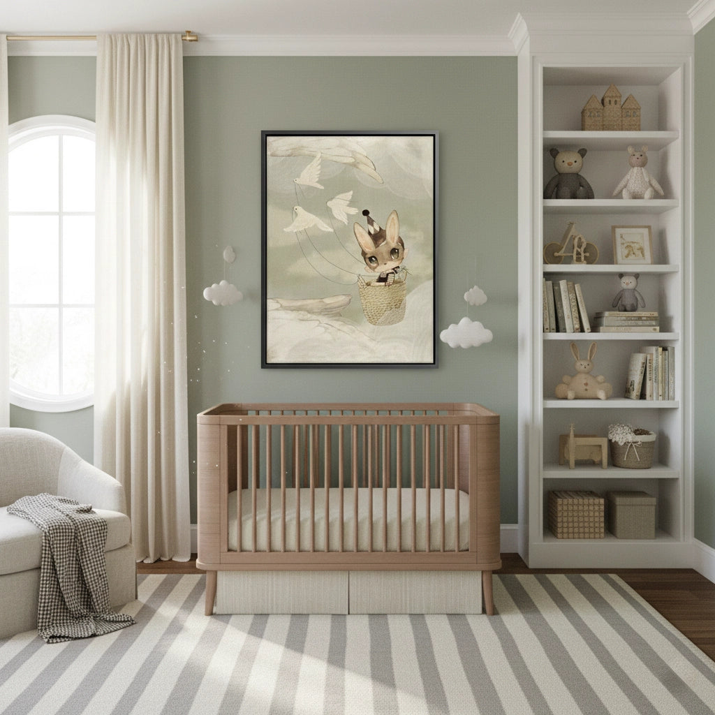 2Bunny in Basket Flying - Canvas