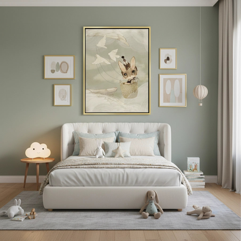 2Bunny in Basket Flying - Canvas