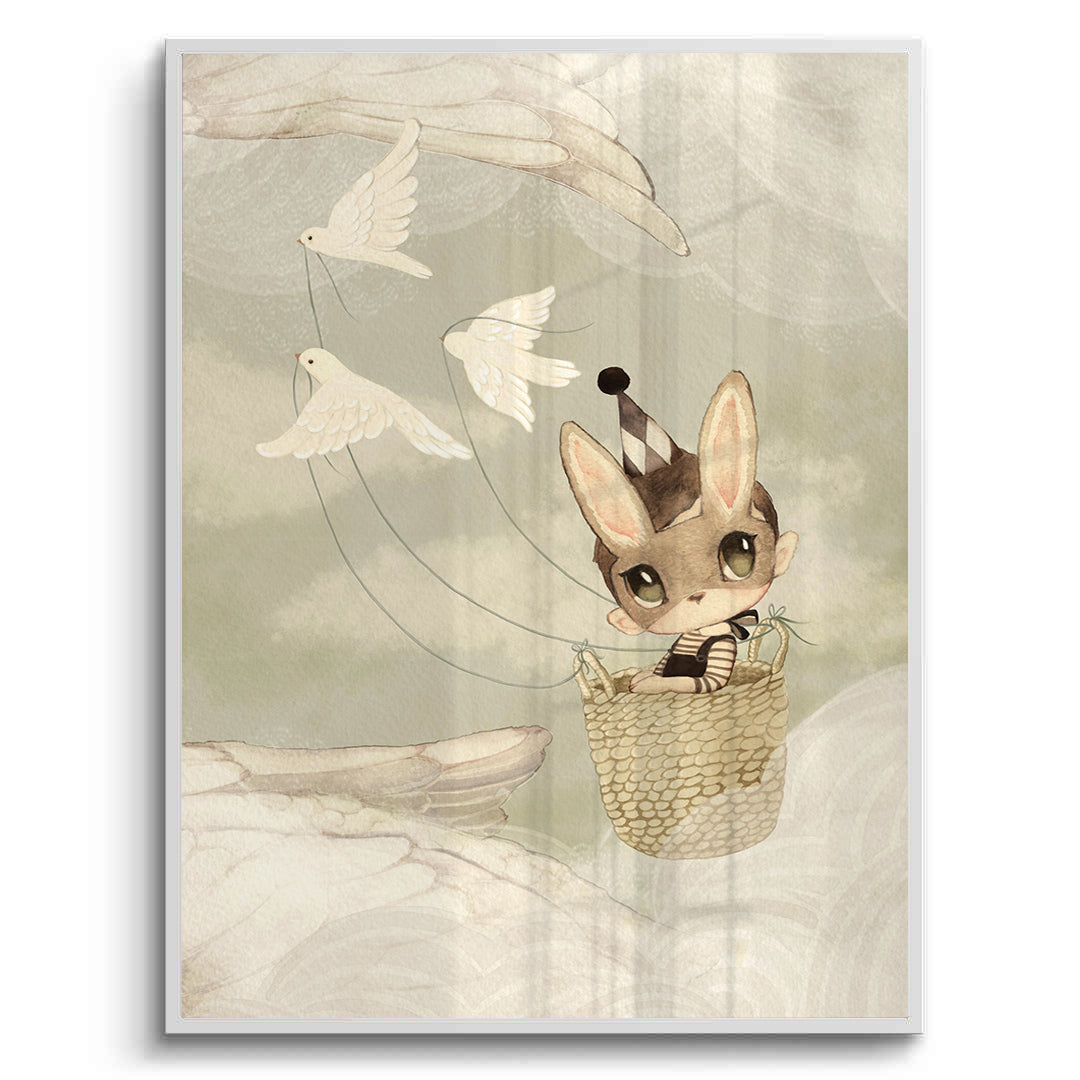 2Bunny in Basket Flying - Fine Art