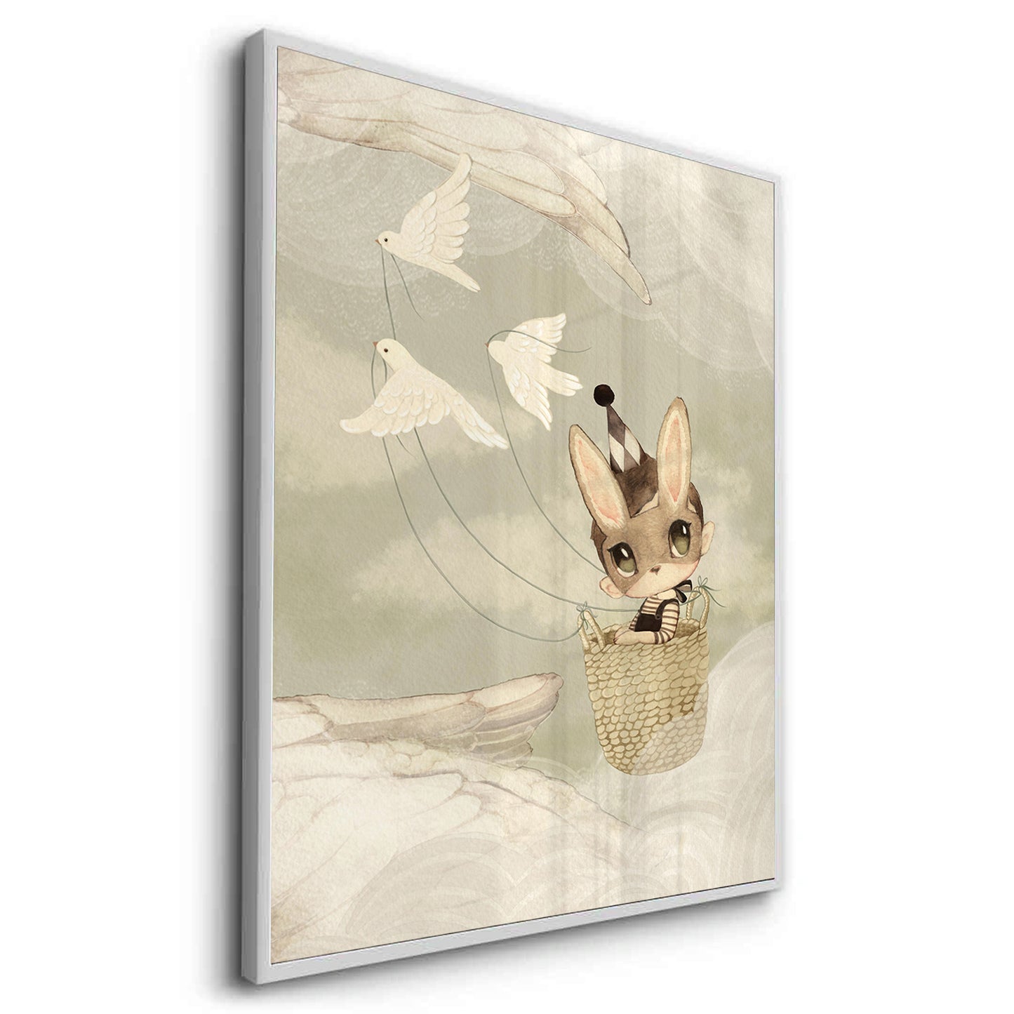 2Bunny in Basket Flying - Fine Art