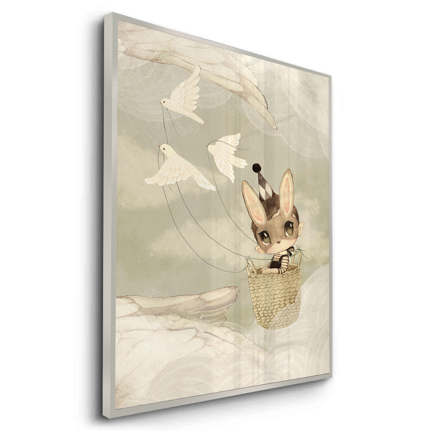 2Bunny in Basket Flying - Fine Art