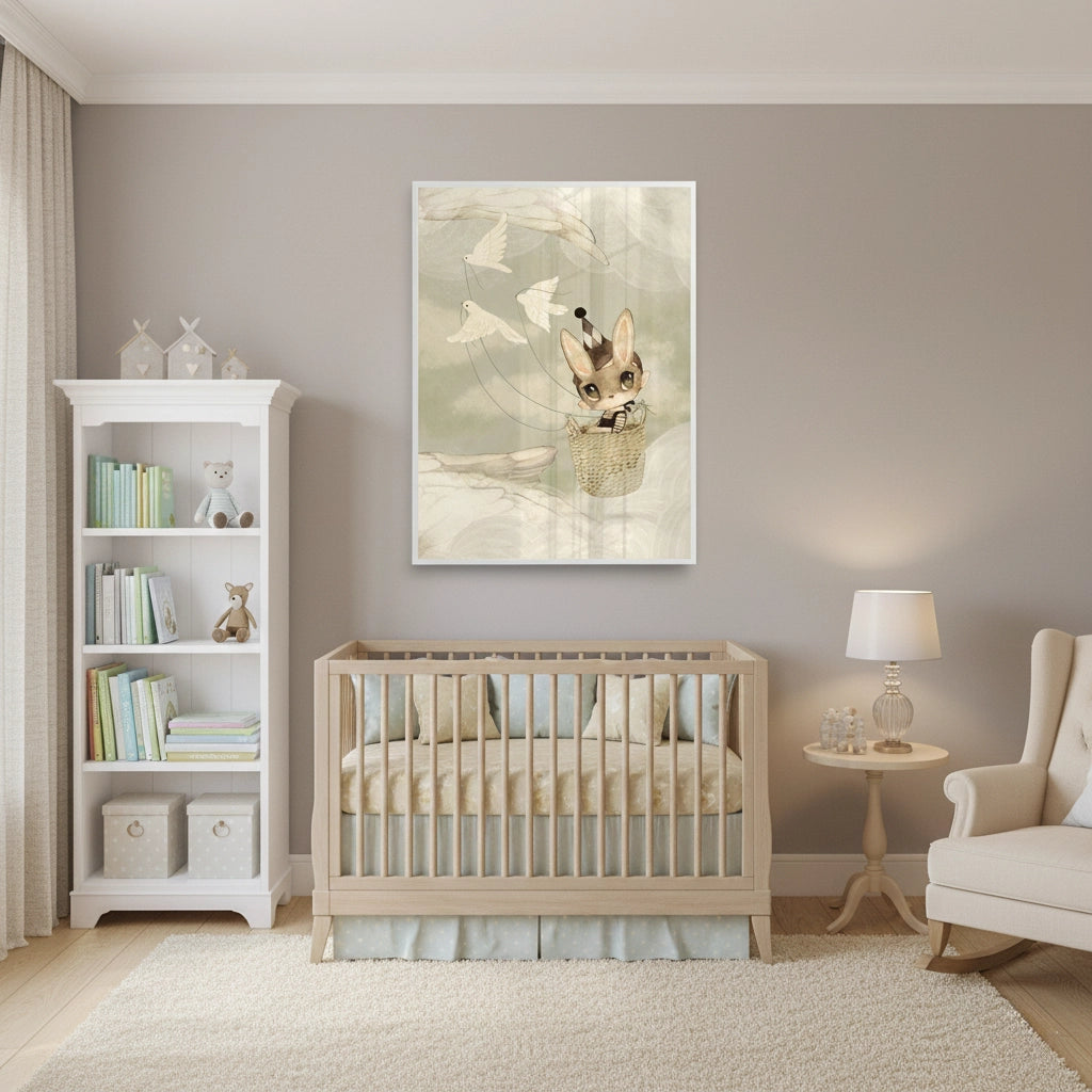 2Bunny in Basket Flying - Fine Art