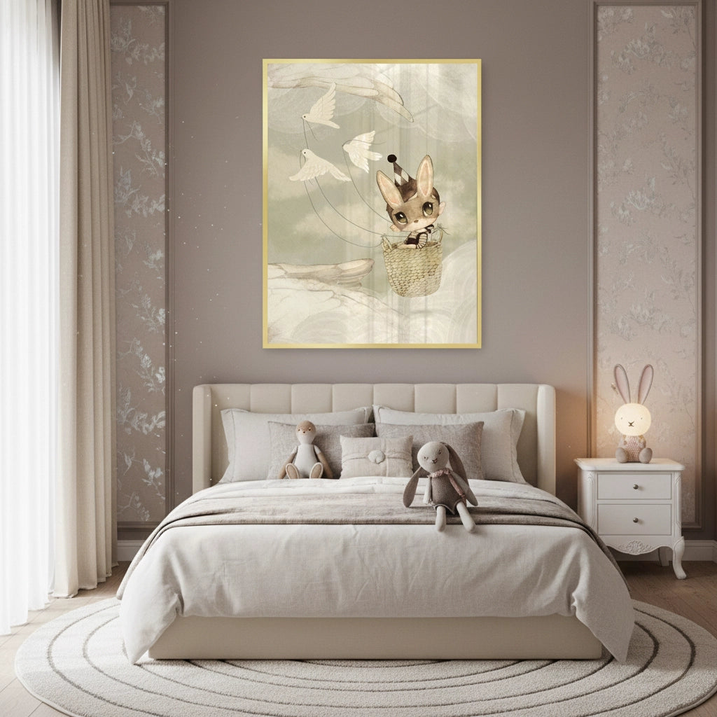 2Bunny in Basket Flying - Fine Art
