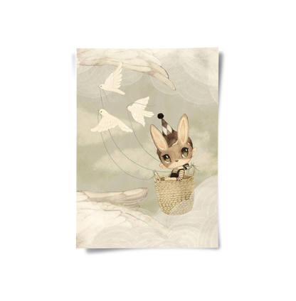 Bunny in Basket Flying - Poster