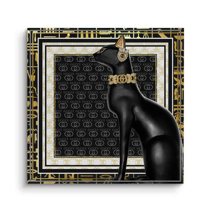 Black Cat luxury canvas print gold choker Gucci pattern background