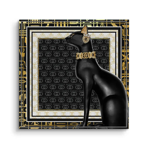 Black Cat luxury canvas print gold choker Gucci pattern background