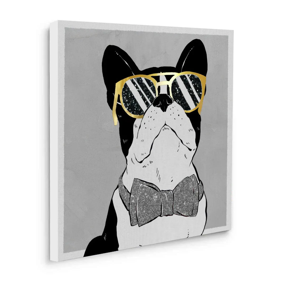 Angled view of French Bulldog canvas art glam animal portrait