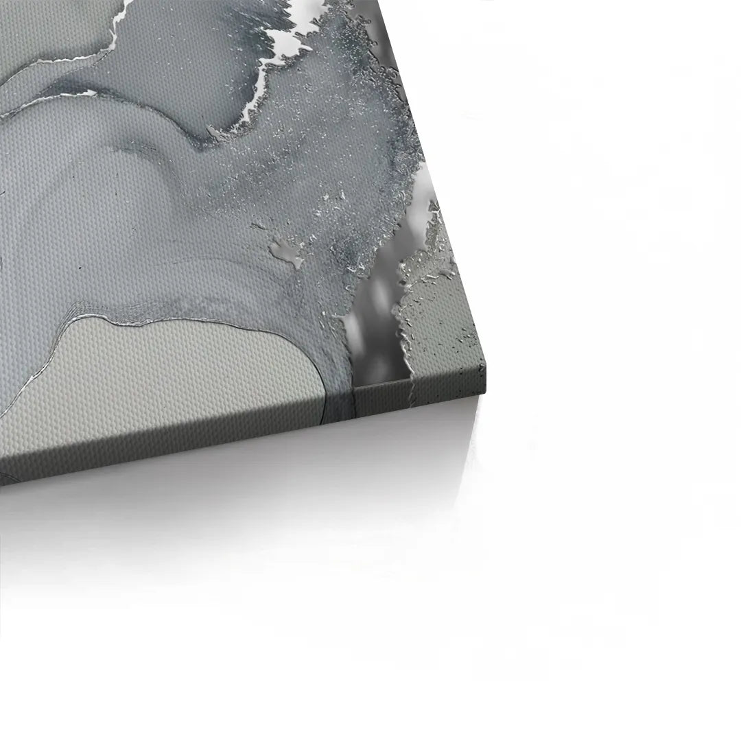 Detailed corner view of grey fluid abstract canvas texture