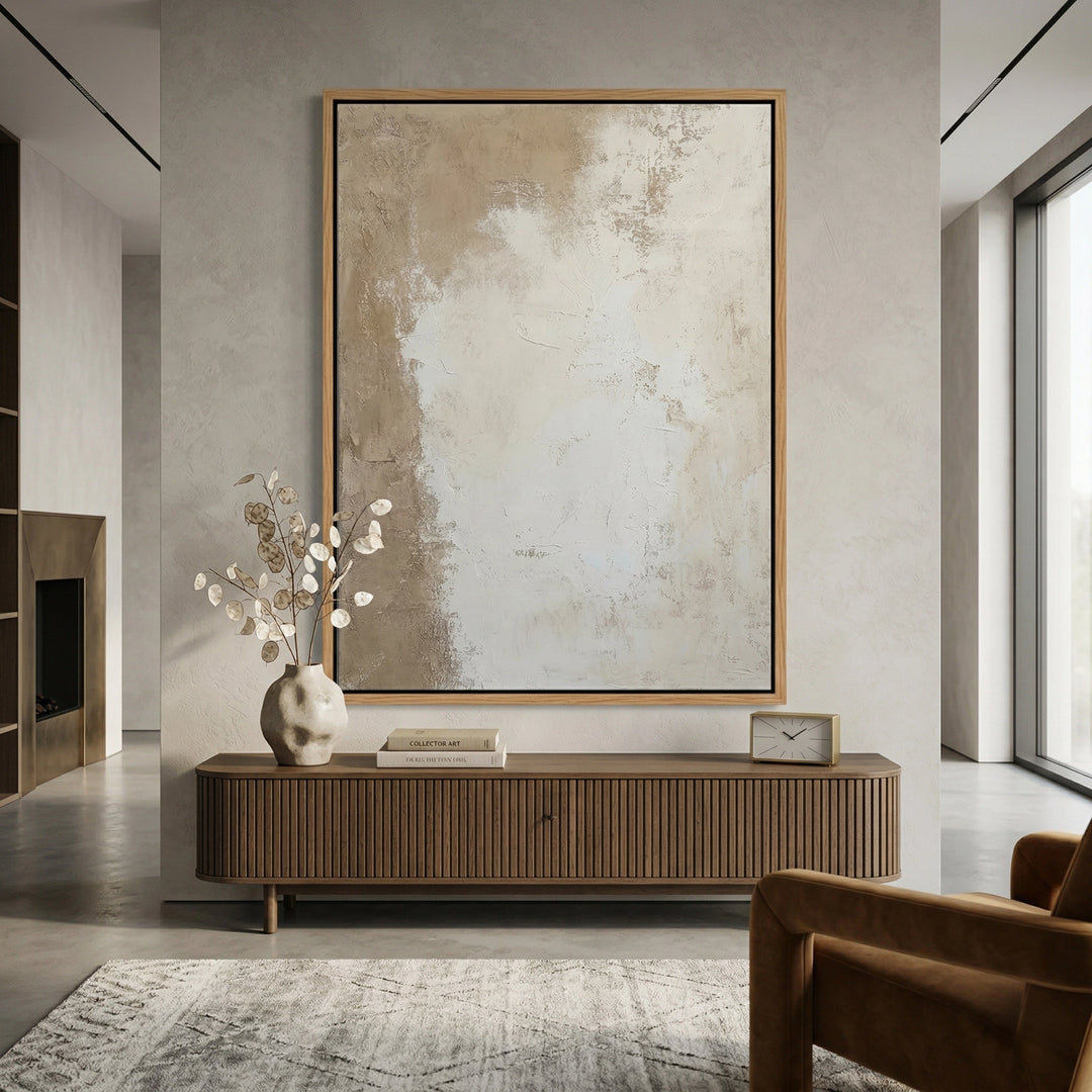 Contemporary 'Canvas Calm' textured canvas art in a matte neutral finish, premium minimalist decor available in the UAE.