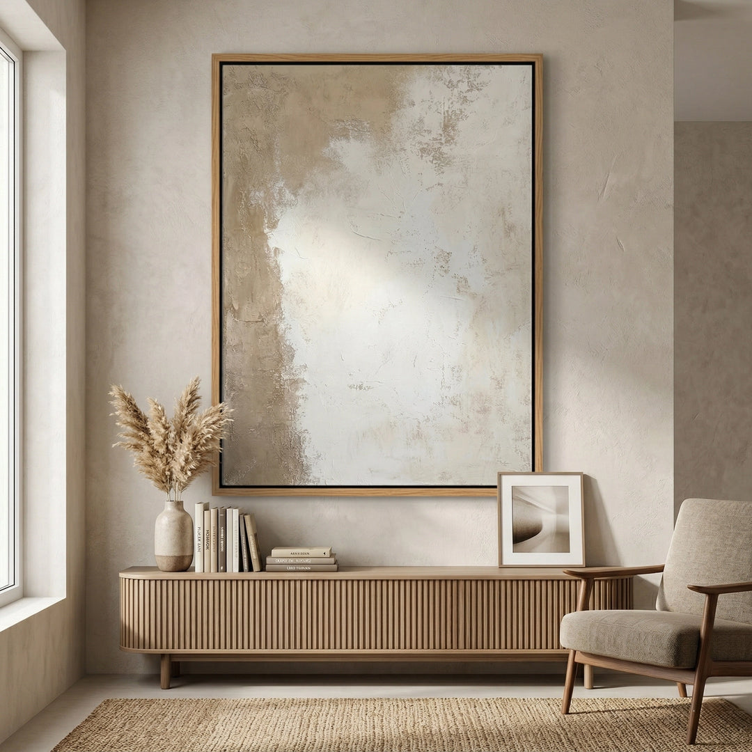 Textured 'Canvas Calm' linen cushion cover in a pale oatmeal shade, a sophisticated neutral accessory for a minimalist UAE interior.