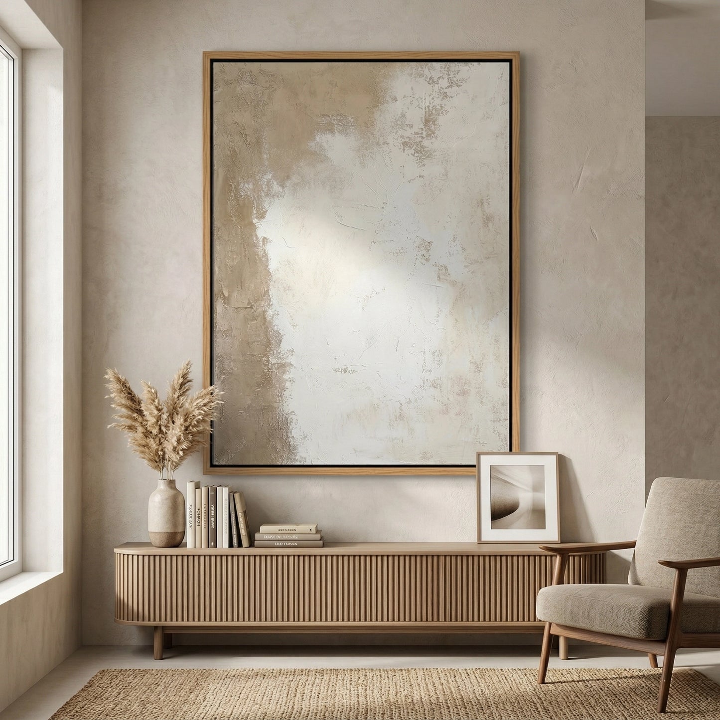 2Textured 'Canvas Calm' linen cushion cover in a pale oatmeal shade, a sophisticated neutral accessory for a minimalist UAE interior.