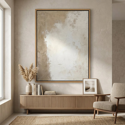 Textured 'Canvas Calm' linen cushion cover in a pale oatmeal shade, a sophisticated neutral accessory for a minimalist UAE interior.