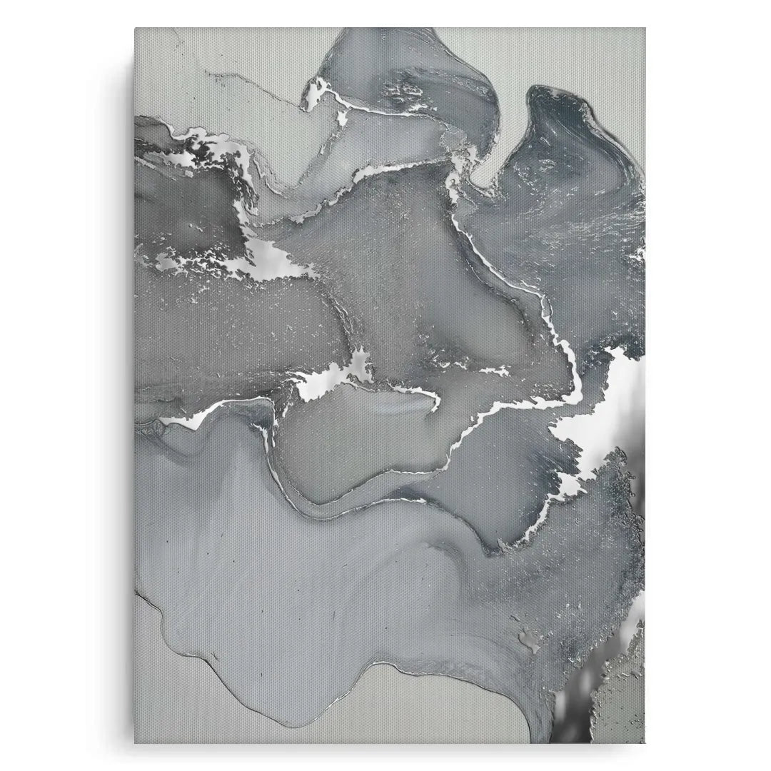 Contemporary grey and silver fluid art canvas print close-up