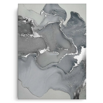 Contemporary grey and silver fluid art canvas print close-up