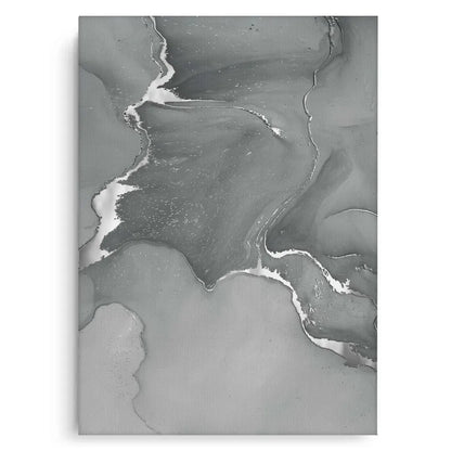 Flowing abstract canvas art grey tones and silver shimmer