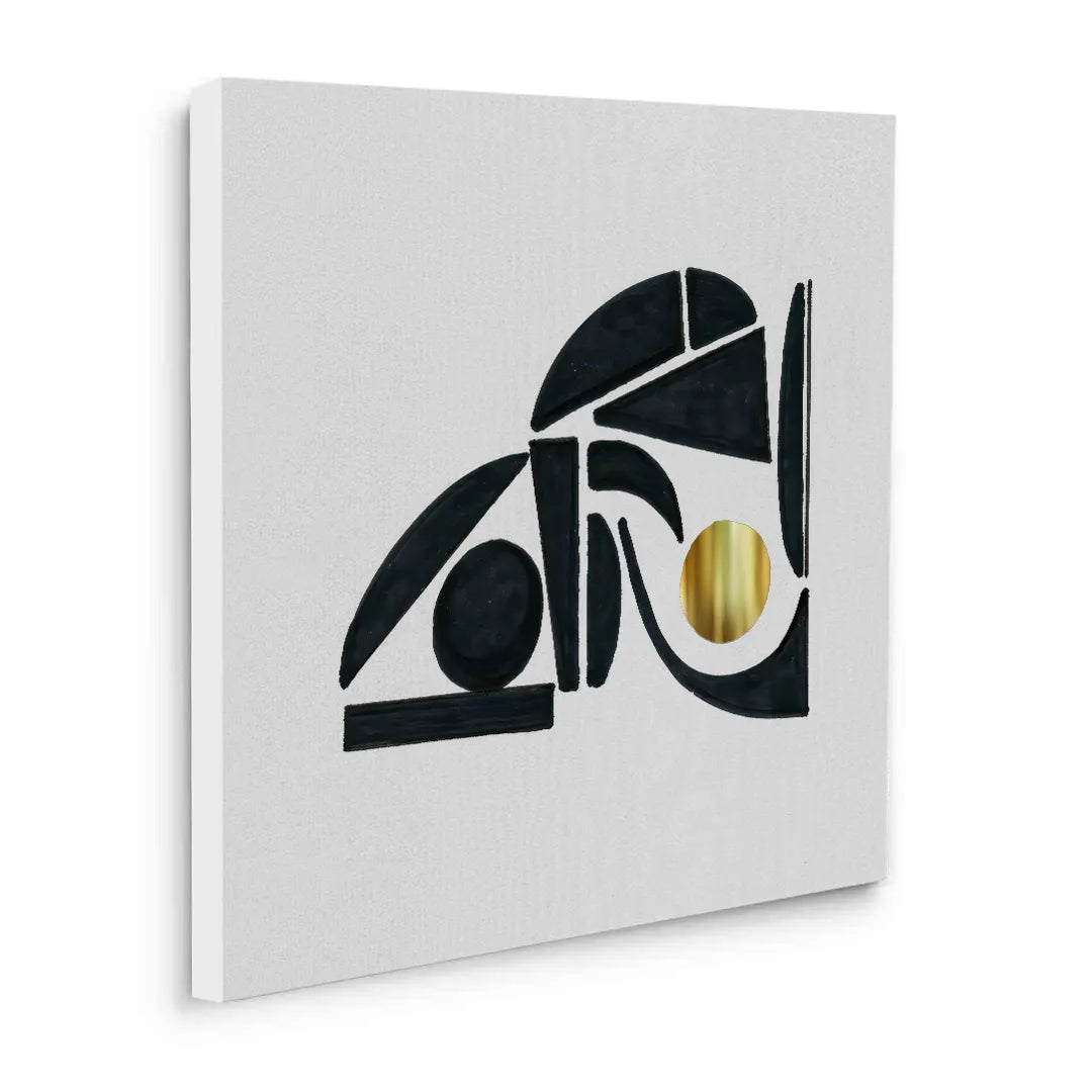 Abstract Black Shape with Gold Accent - Canvas - Jasmineart.ae