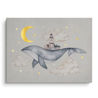 Celestial Whale Carrying Lighthouse - Canvas