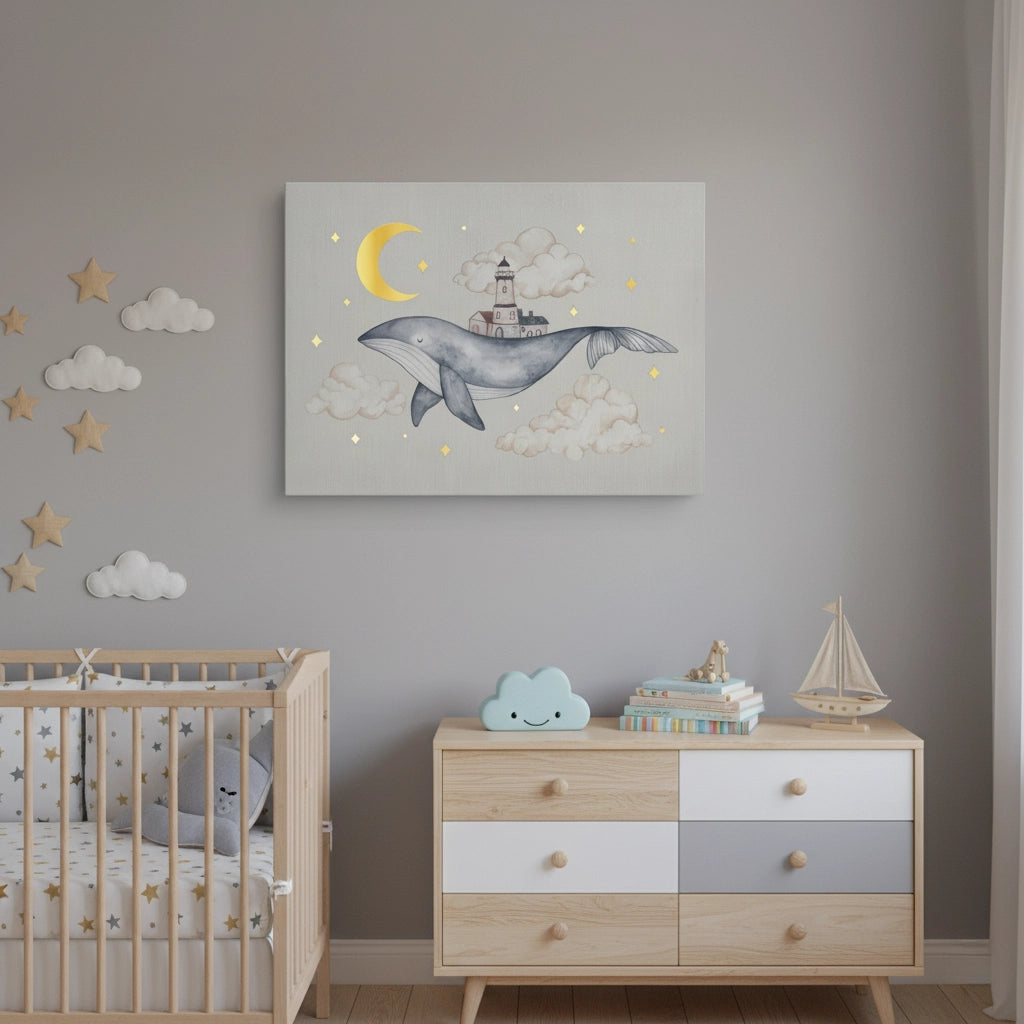 Celestial Whale Carrying Lighthouse - Canvas - Jasmineart.ae