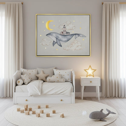 Celestial Whale Carrying Lighthouse - Canvas