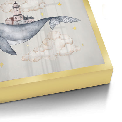 Celestial Whale Carrying Lighthouse - Fine Art