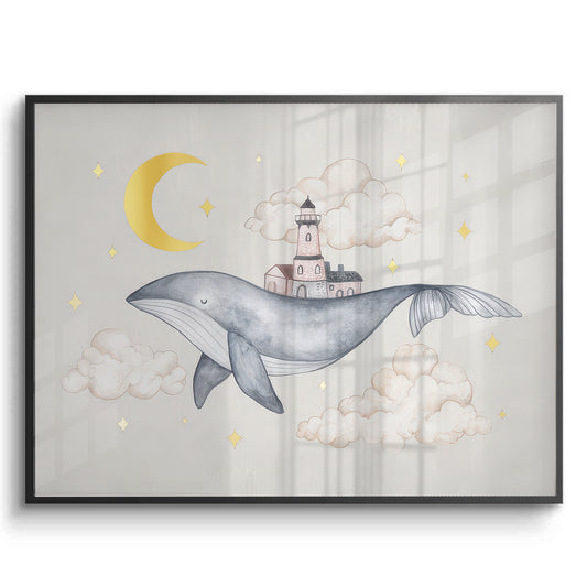 Celestial Whale Carrying Lighthouse - Fine Art