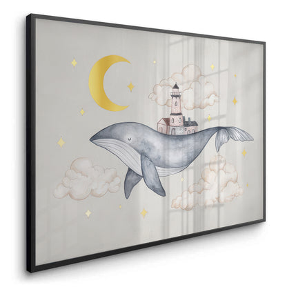 Celestial Whale Carrying Lighthouse - Fine Art
