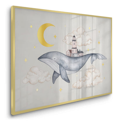 Celestial Whale Carrying Lighthouse - Fine Art