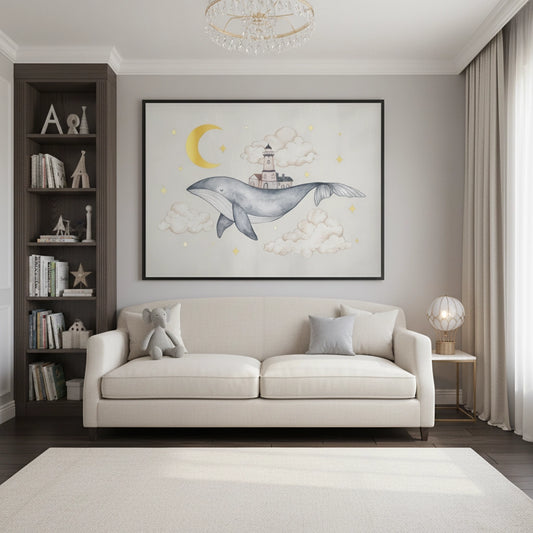 Celestial Whale Carrying Lighthouse - Fine Art