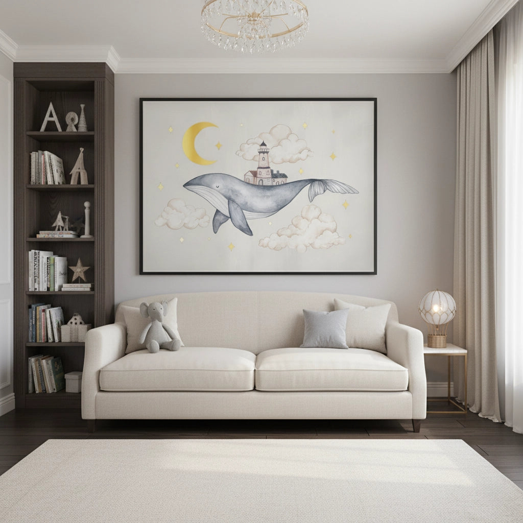 Celestial Whale Carrying Lighthouse - Fine Art - Jasmineart.ae
