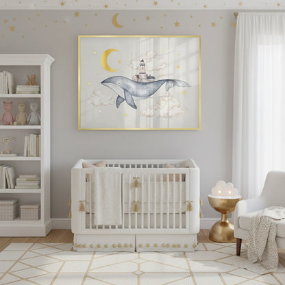 Celestial Whale Carrying Lighthouse - Fine Art