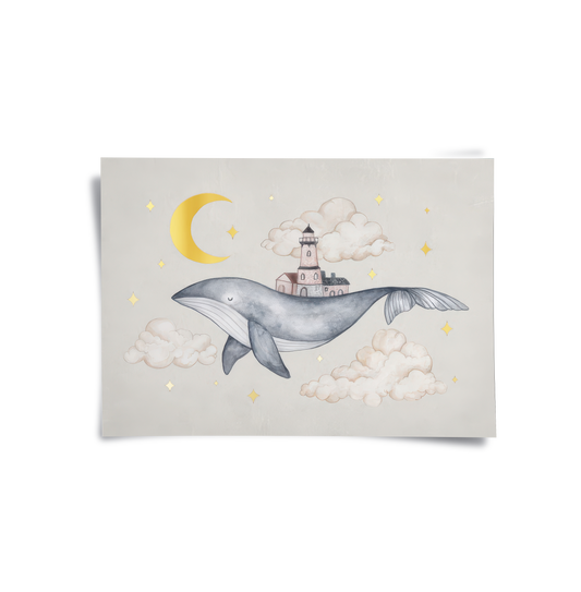 Celestial Whale Carrying Lighthouse - Poster