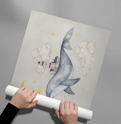 Celestial Whale Carrying Lighthouse - Poster