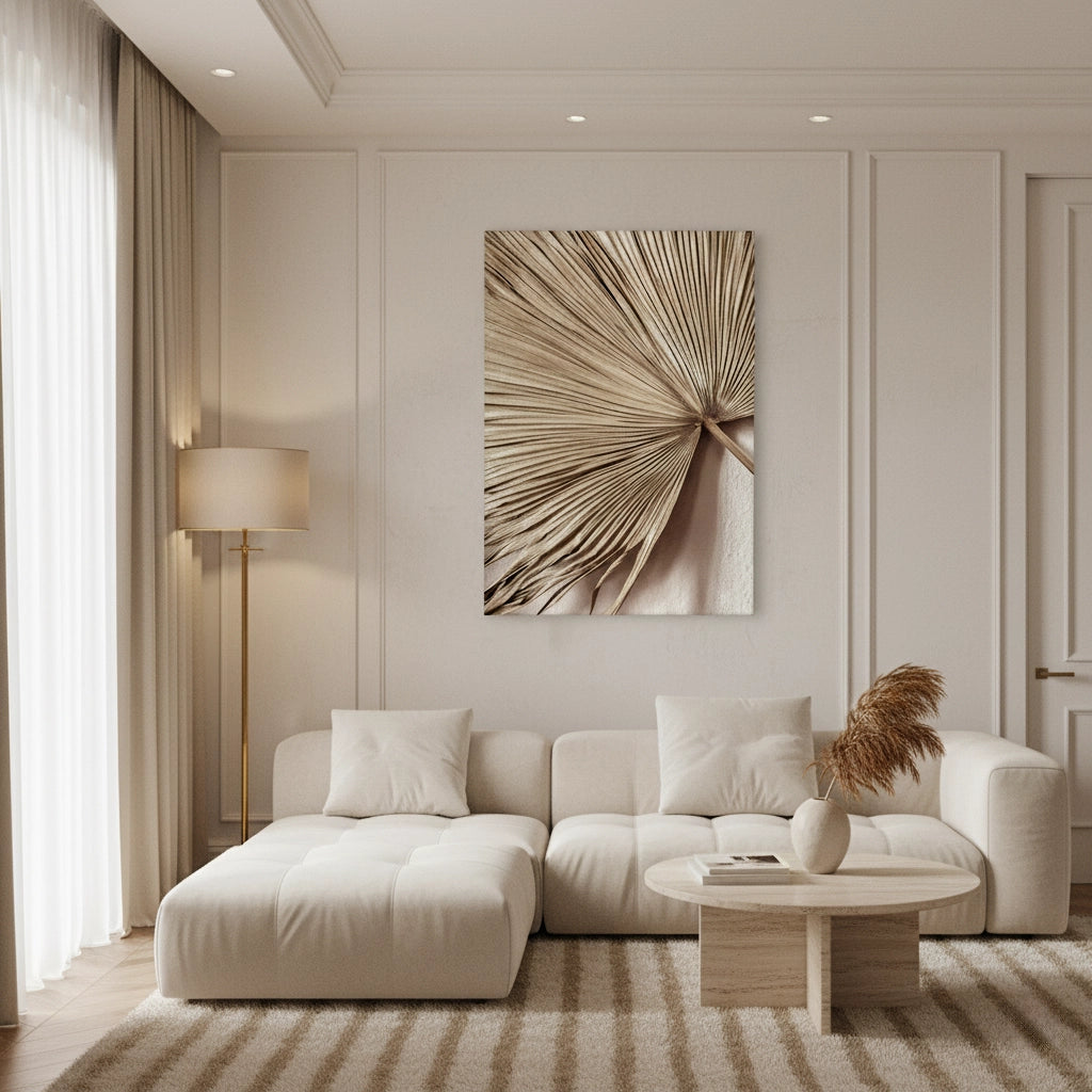 Champagne Tropical Leaf - Canvas - Jasmineart.ae