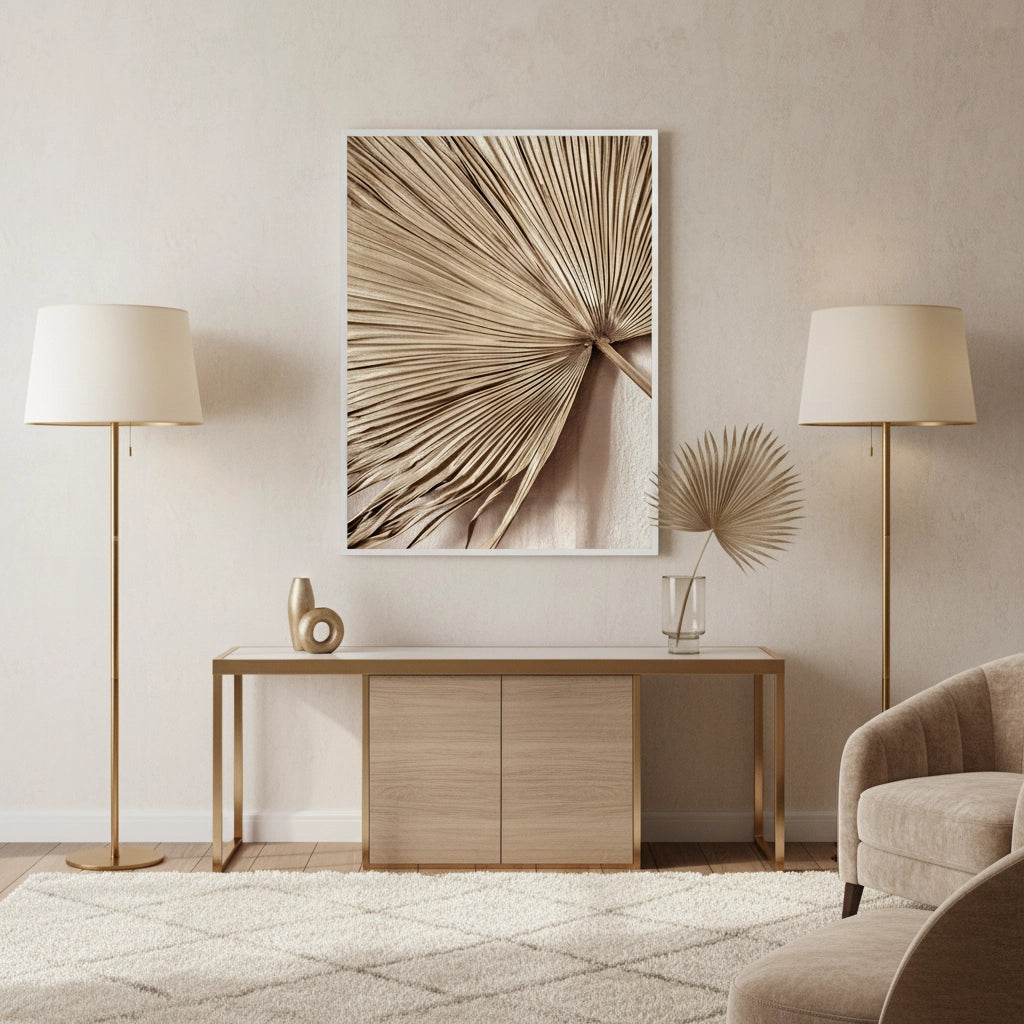Champagne Tropical Leaf - Fine Art - Jasmineart.ae