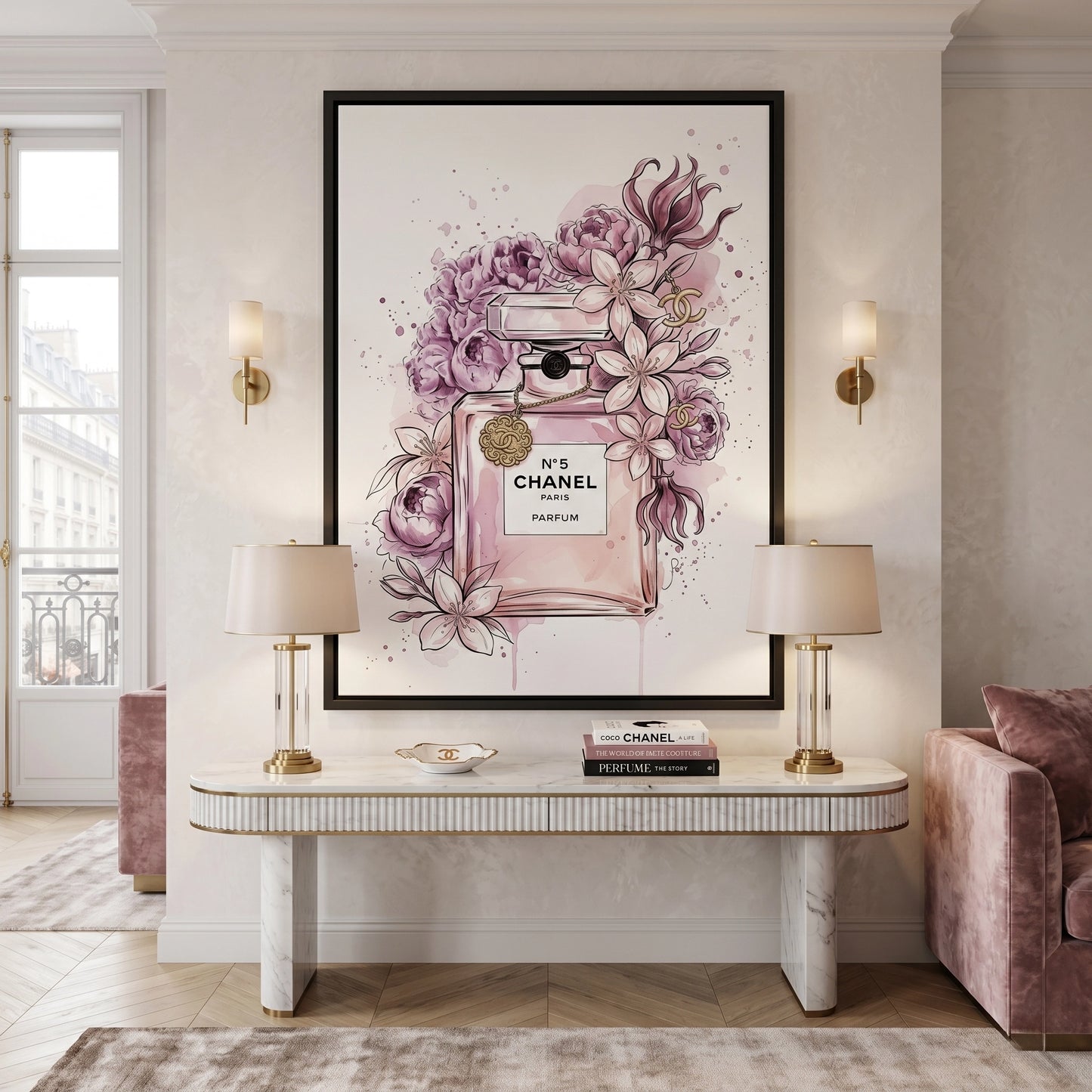 2Chanel No 5 Perfume Bottle Floral - Canvas