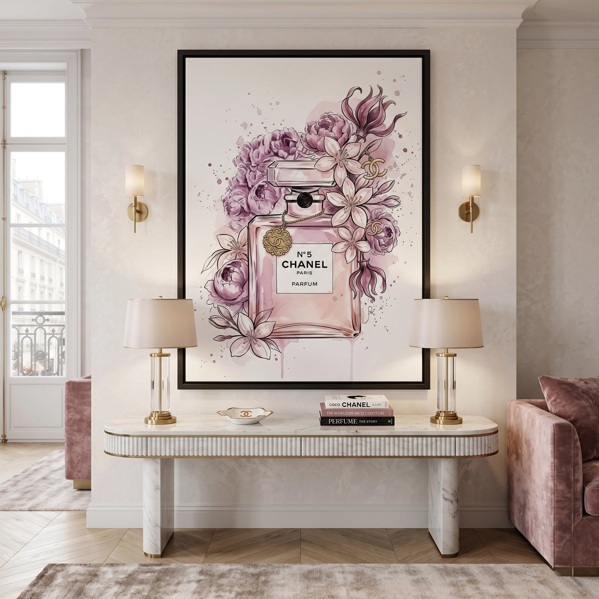 Chanel No 5 Perfume Bottle Floral - Canvas