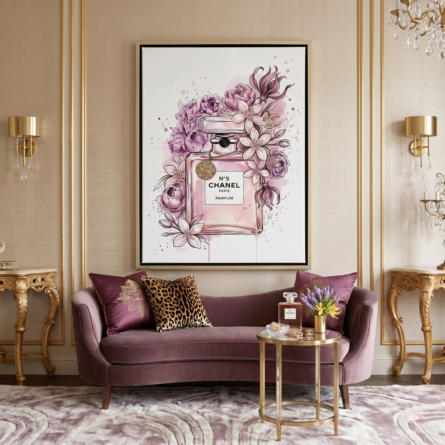 2Chanel No 5 Perfume Bottle Floral - Canvas