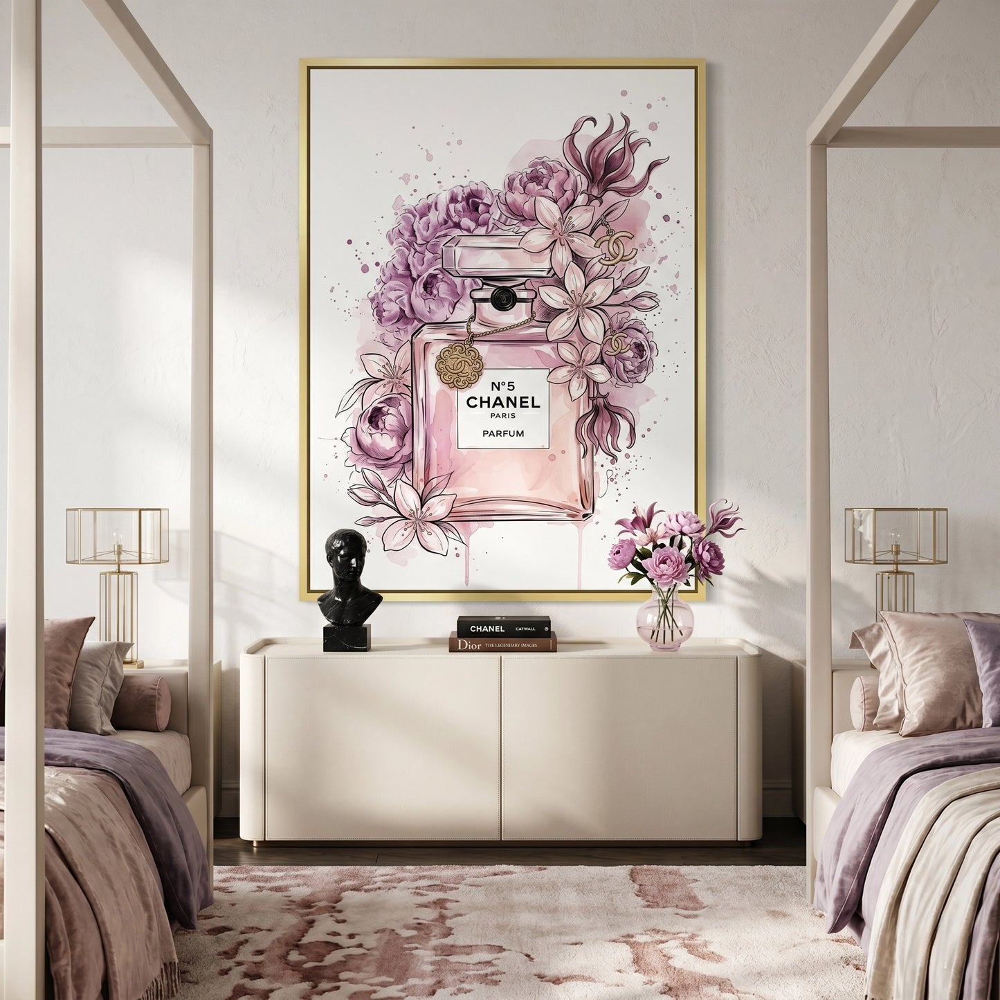 2Chanel No 5 Perfume Bottle Floral - Canvas