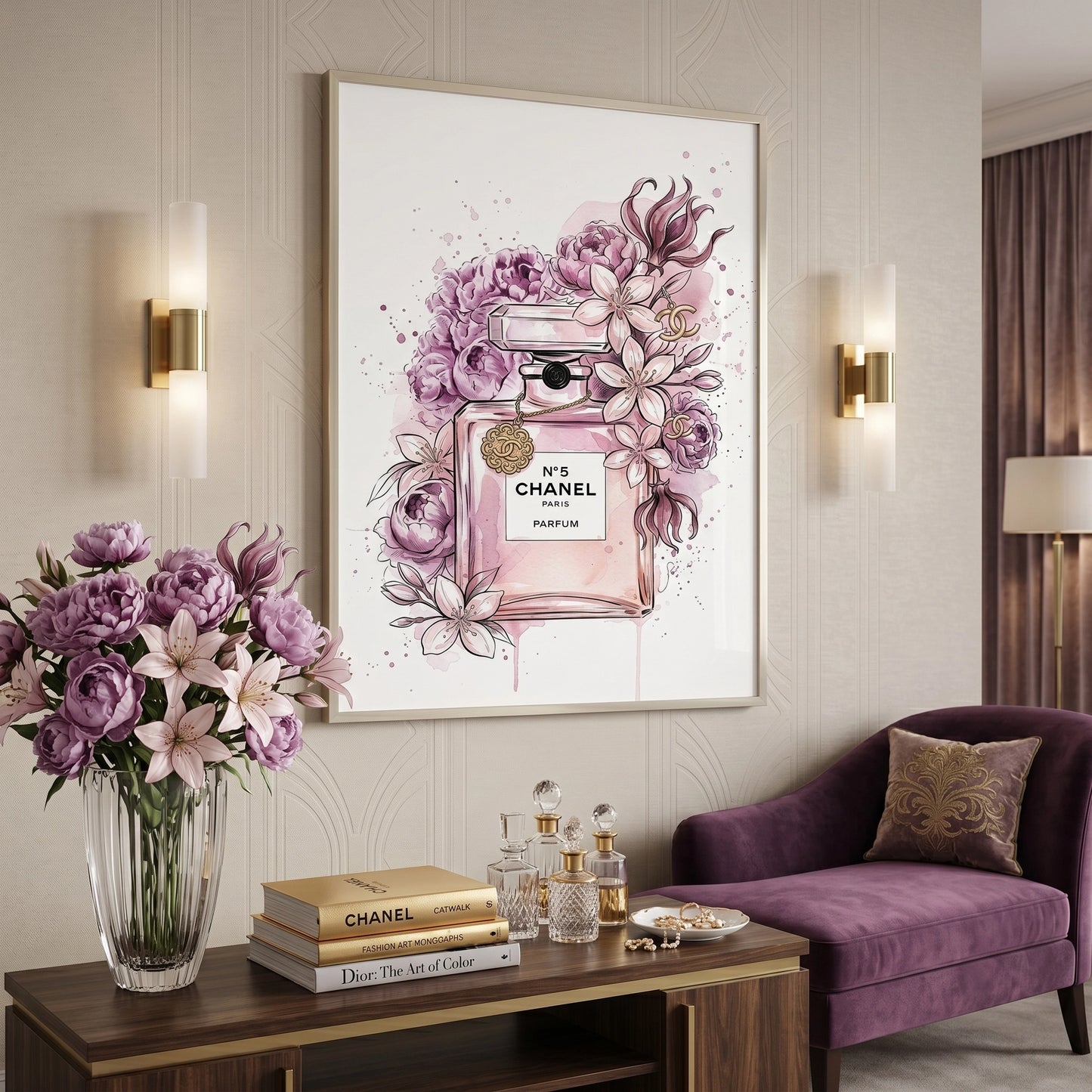 2Chanel No 5 Perfume Bottle Floral - Fine Art
