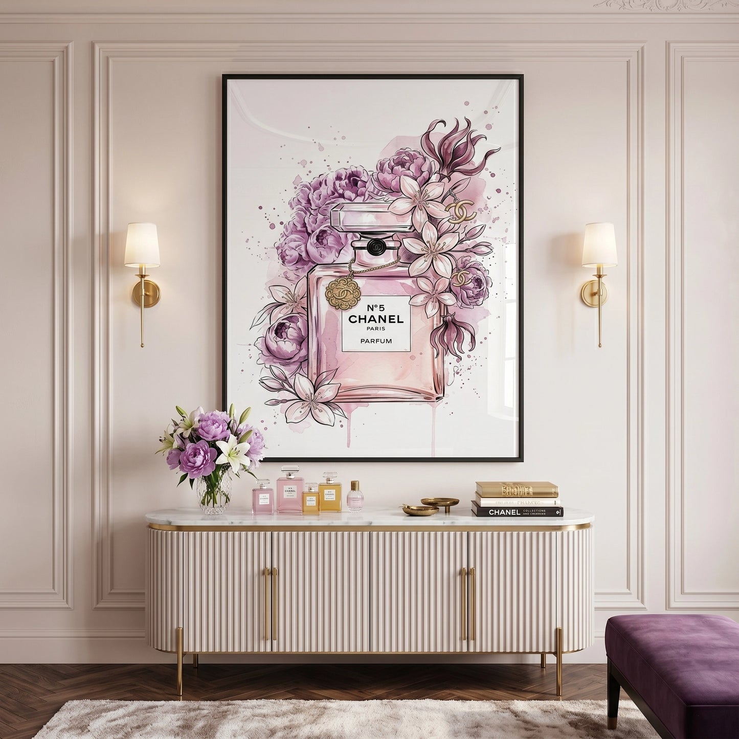 2Chanel No 5 Perfume Bottle Floral - Fine Art