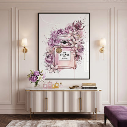 Chanel No 5 Perfume Bottle Floral - Fine Art