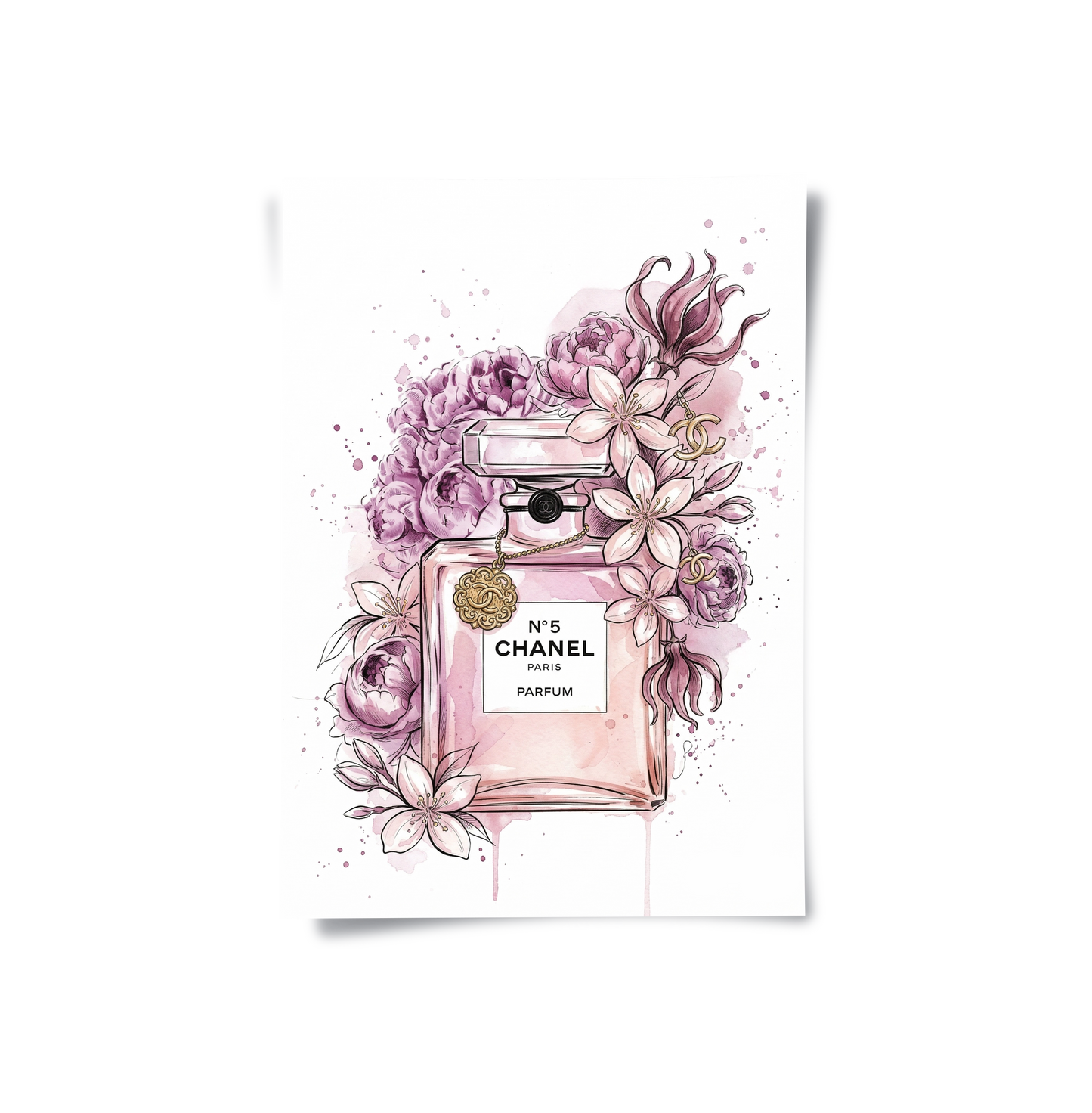 2Chanel No 5 Perfume Bottle Floral - Poster