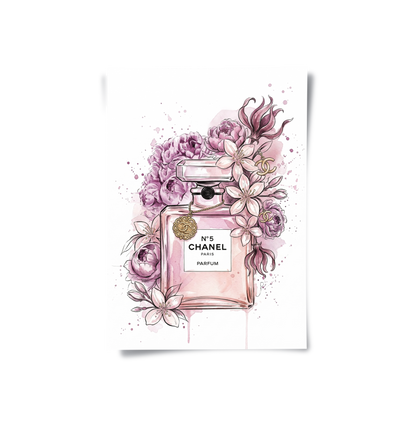 Chanel No 5 Perfume Bottle Floral - Poster