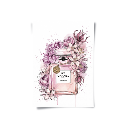 Chanel No 5 Perfume Bottle Floral - Poster