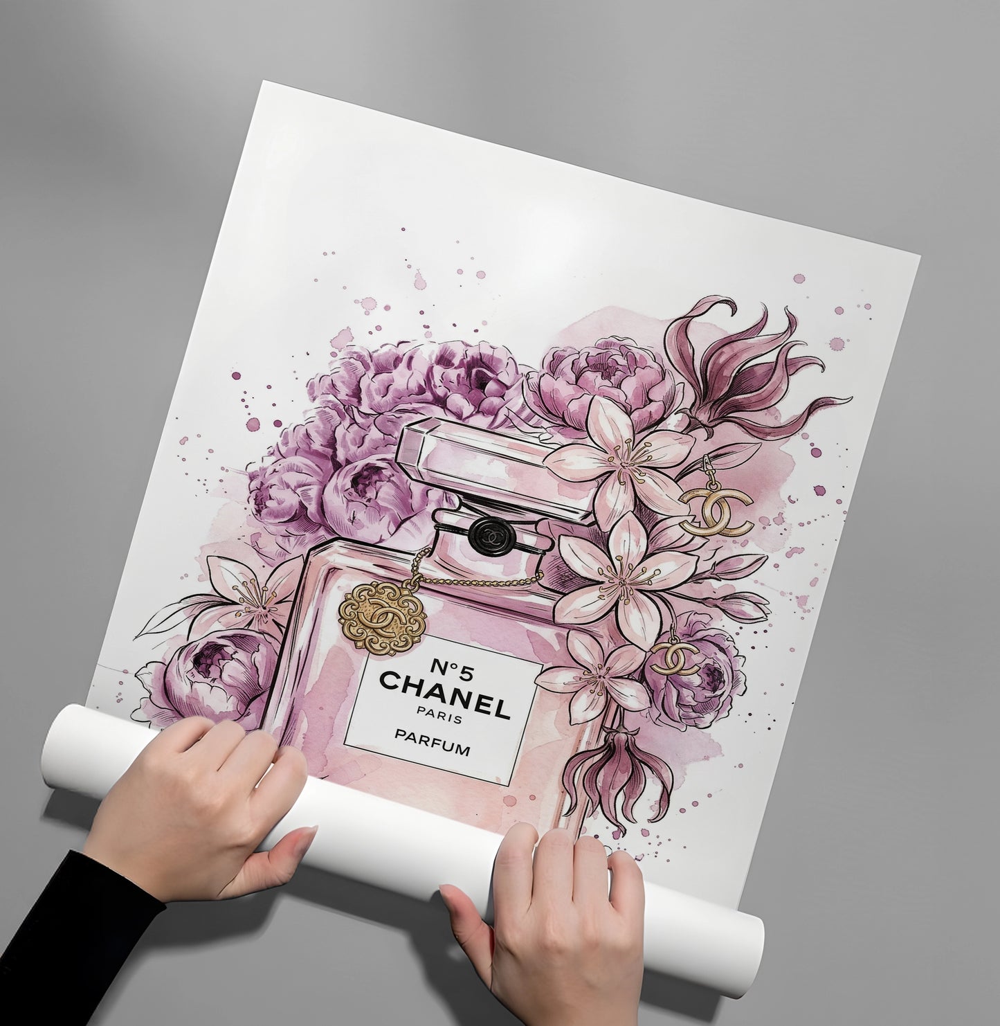 2Chanel No 5 Perfume Bottle Floral - Poster