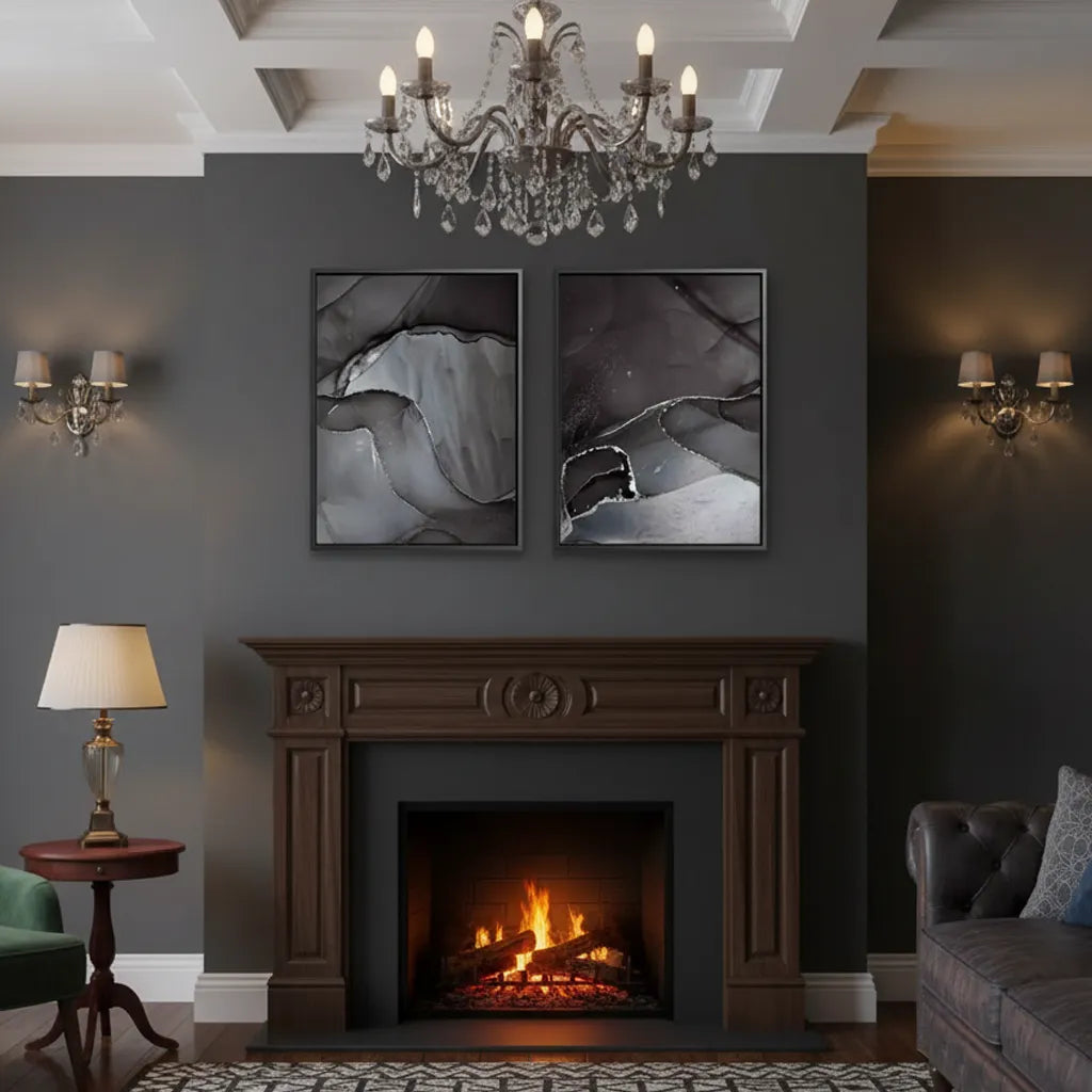 Charcoal Fluid Set of 2 - Canvas - Jasmineart.ae