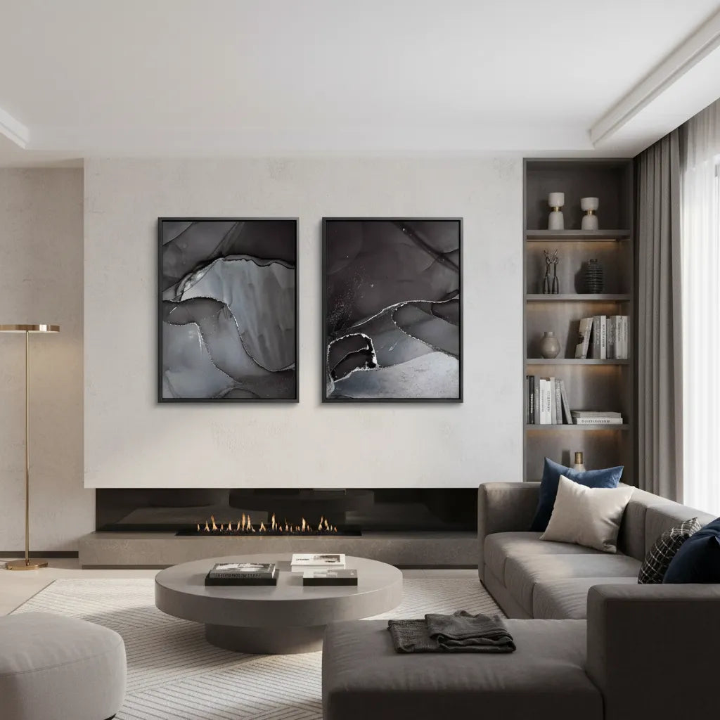 Charcoal Fluid Set of 2 - Canvas - Jasmineart.ae