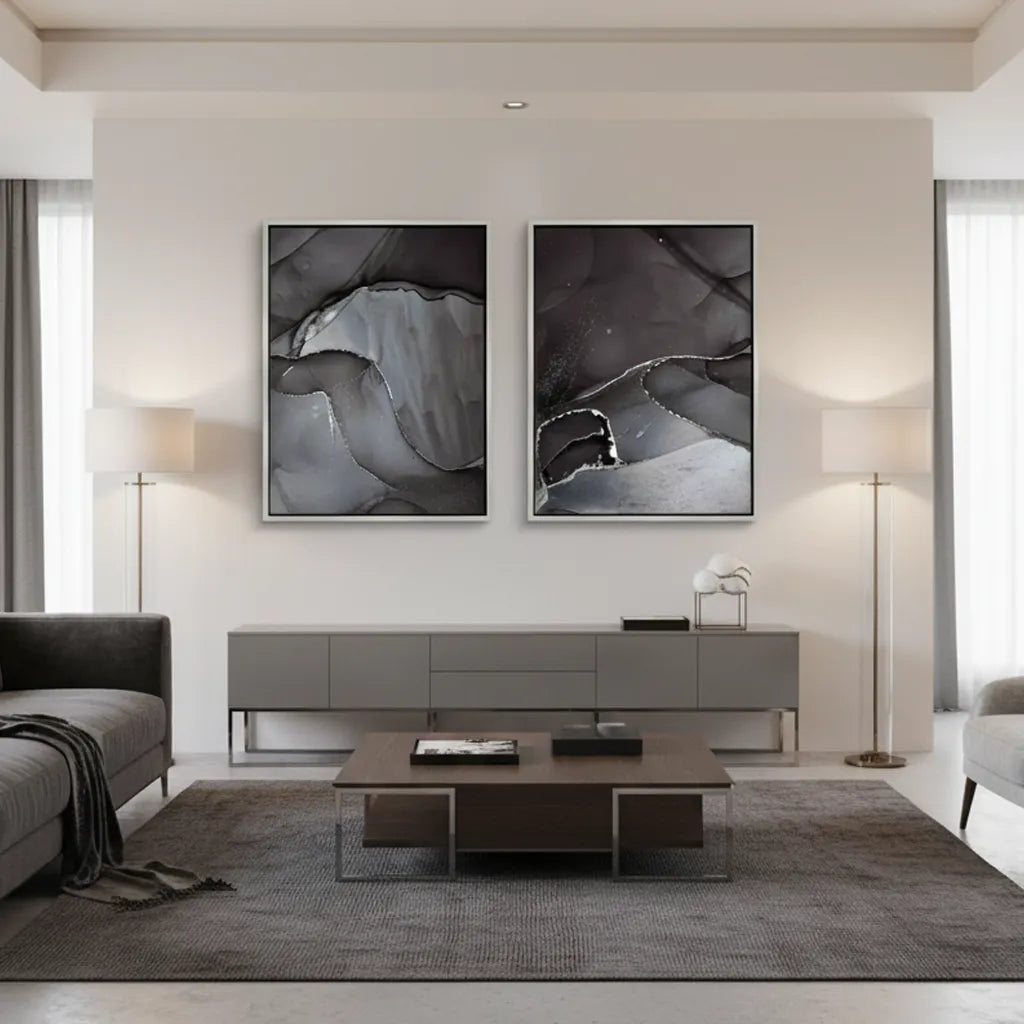 2Charcoal Fluid Set of 2 - Canvas