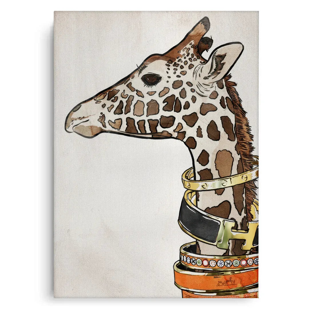 Chic Giraffe with Gold Bracelets - Canvas - Jasmineart.ae